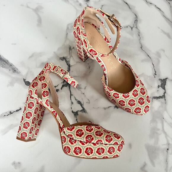 NEW Copper Key Emirie Grosgrain Retro Floral Ankle Strap Platforms Size 7 - Picture 1 of 10